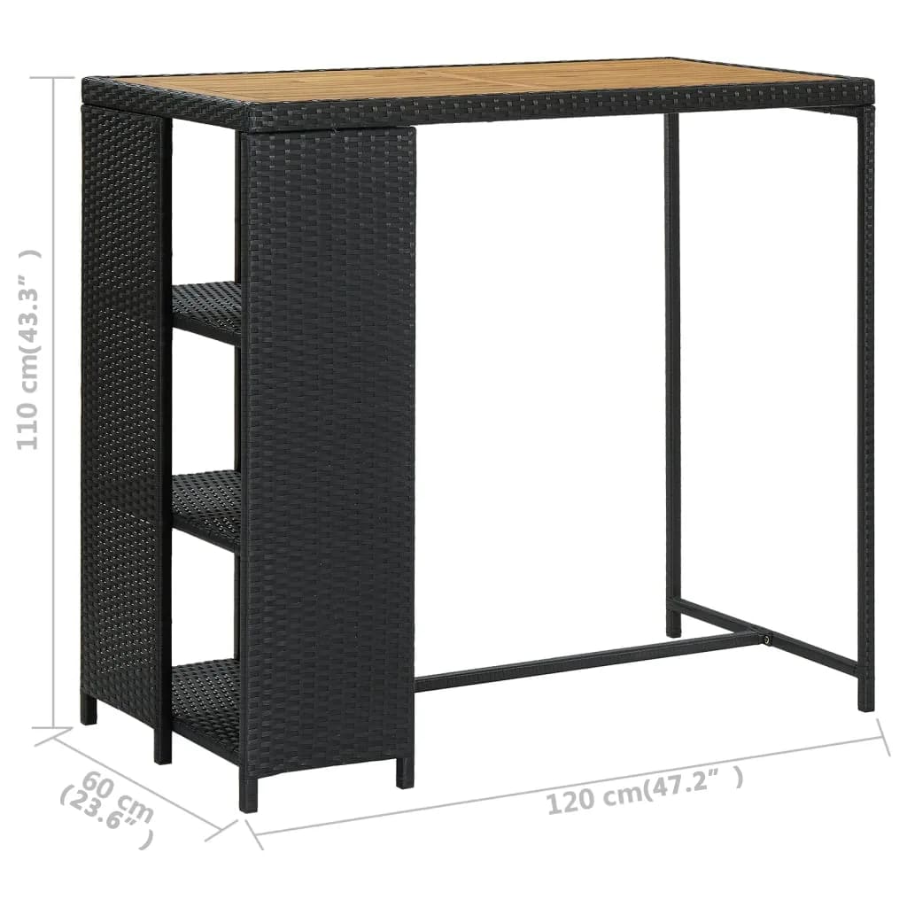 Bartafel met opbergrek 120x60x110 cm poly rattan