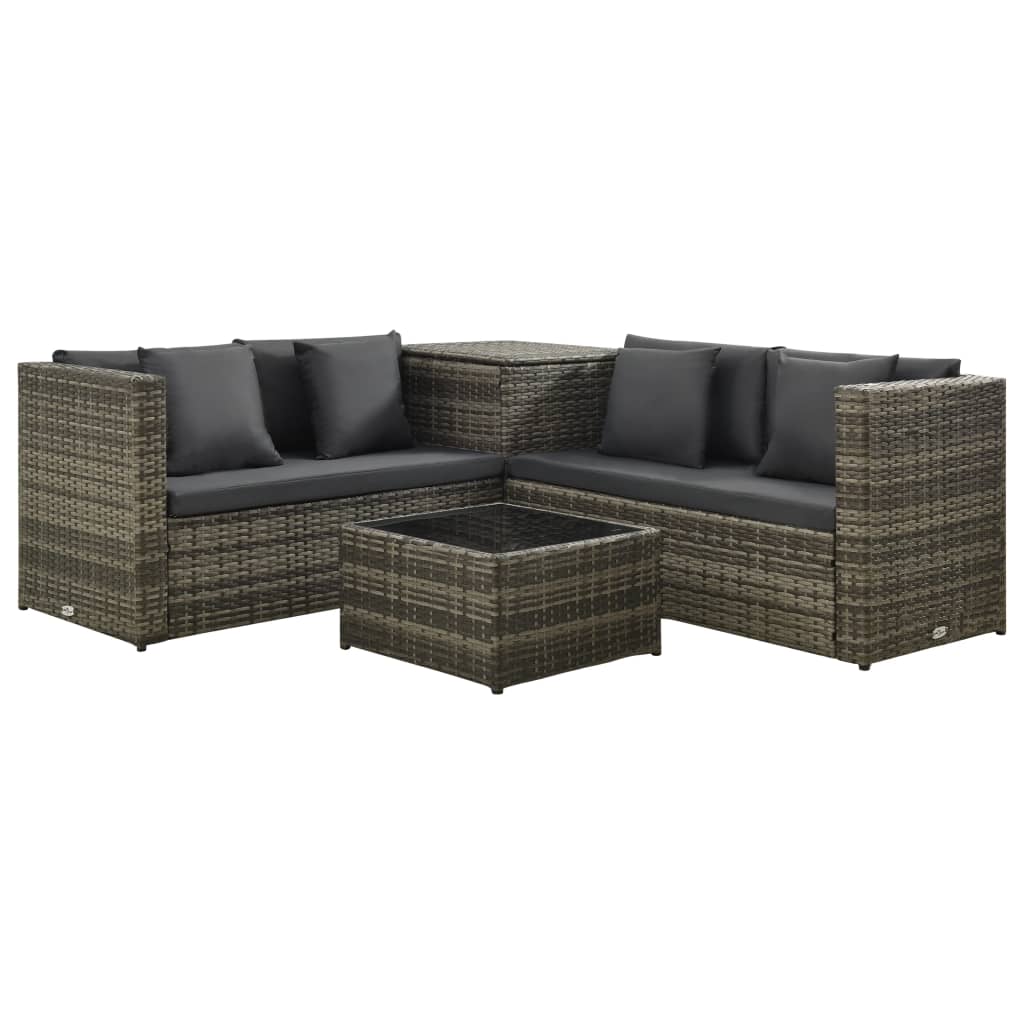 4-delige Loungeset met kussens poly rattan