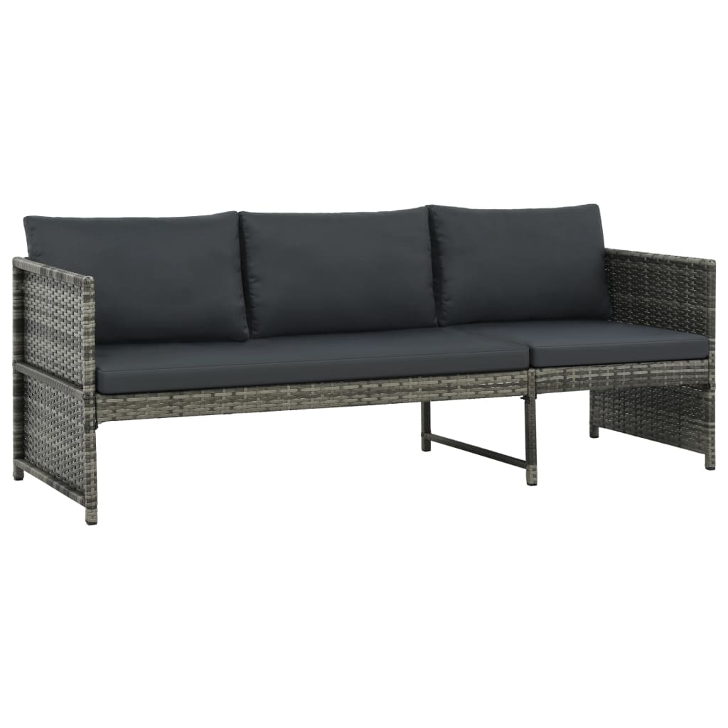 3-delige Loungeset met kussens poly rattan zwart