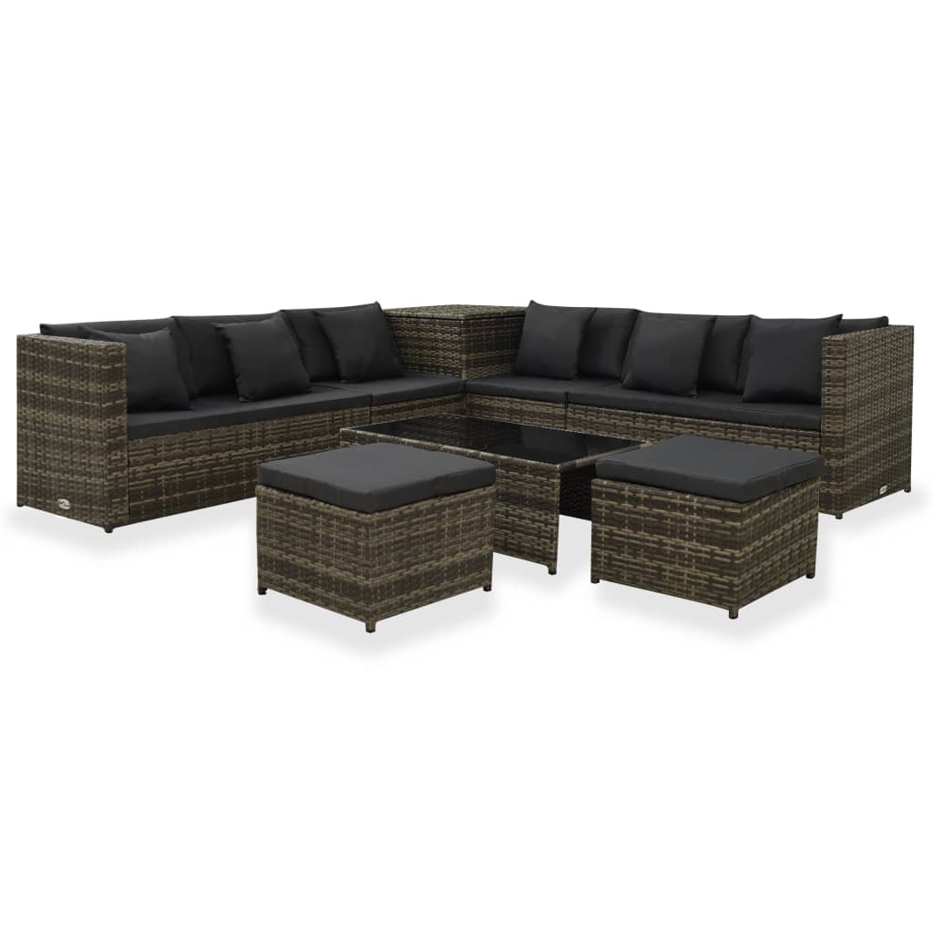 8-delige Loungeset met kussens poly rattan