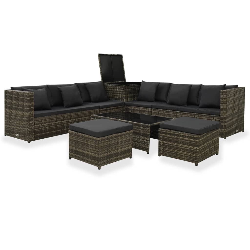 8-delige Loungeset met kussens poly rattan