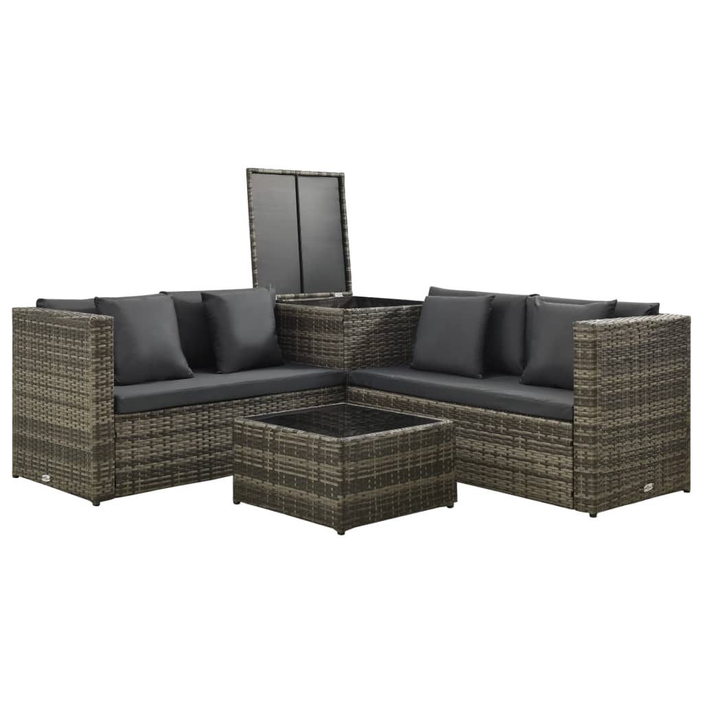 4-delige Loungeset met kussens poly rattan