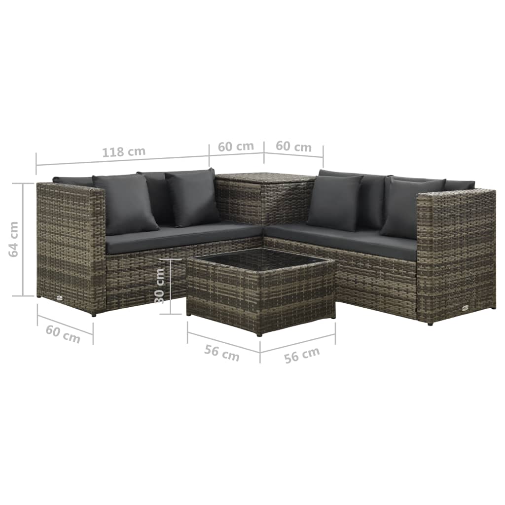 4-delige Loungeset met kussens poly rattan