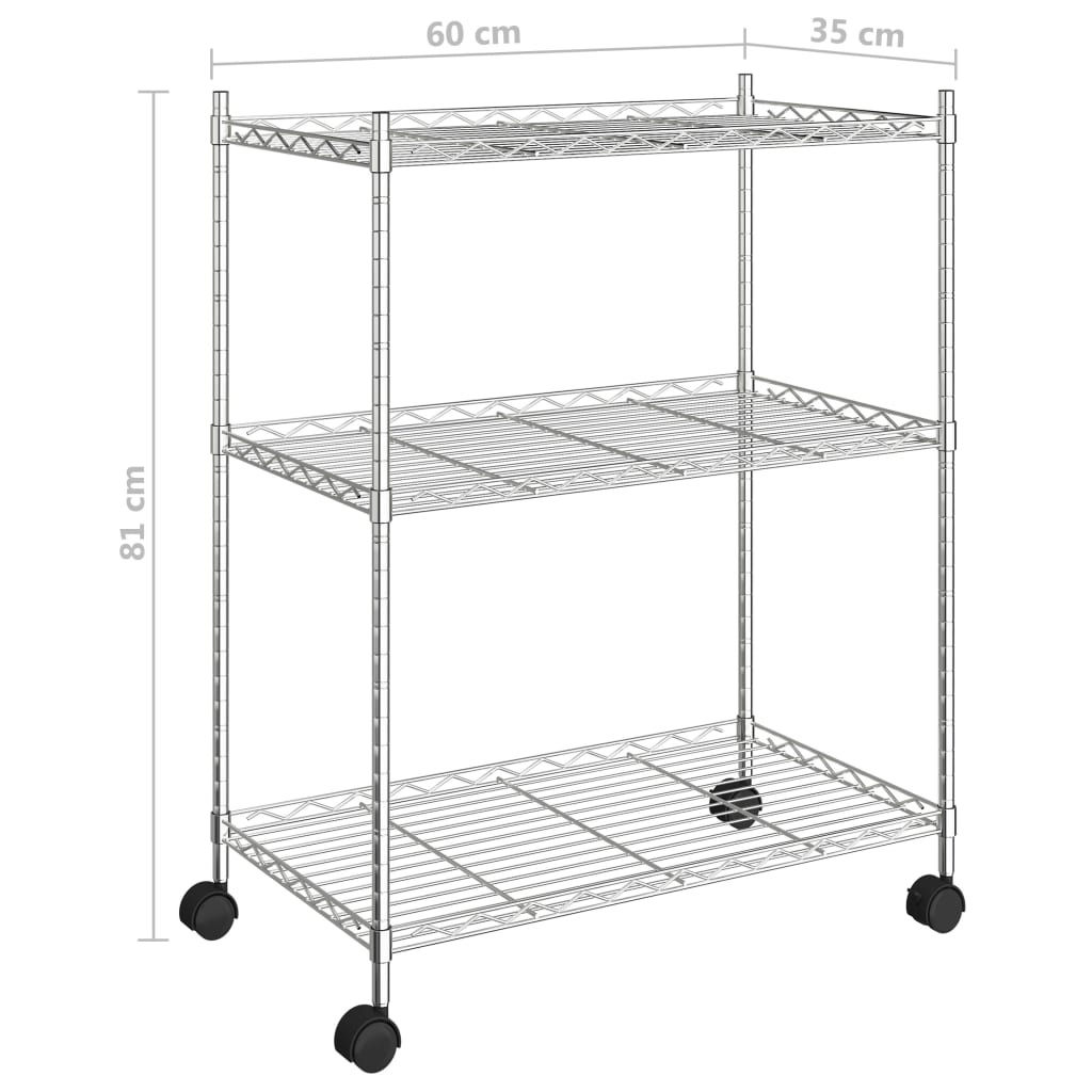 Opbergrek met wielen 3-laags 60x35x81 cm 150 kg