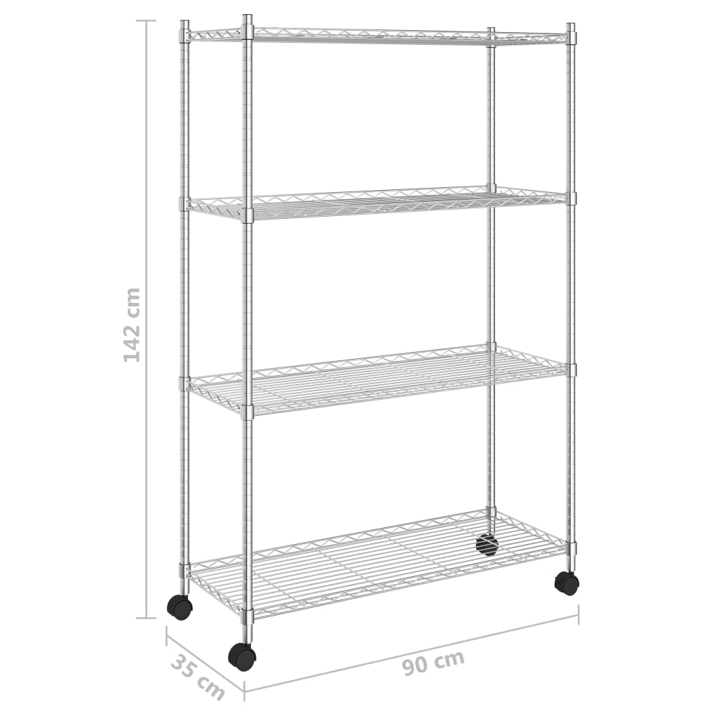 Opbergrek met wielen 3-laags 150 kg 60x35x81 cm chroomkleurig