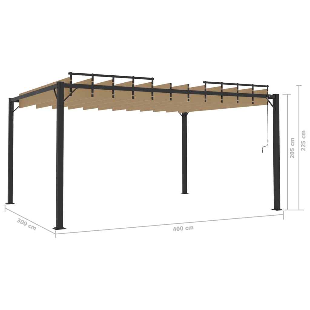 Prieel met lamellendak 3x4 m stof en aluminium