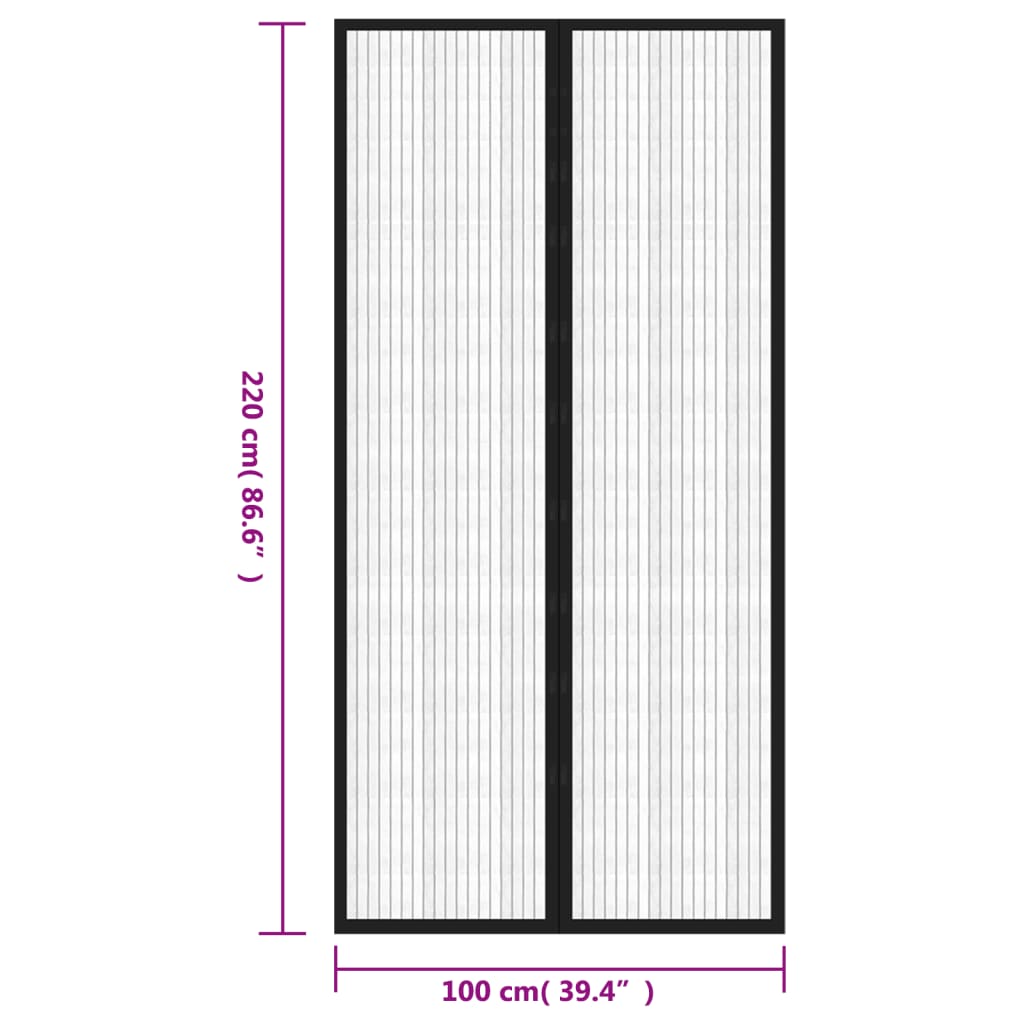 Insectendeurgordijnen 2 st magnetisch 230x160 cm zwart