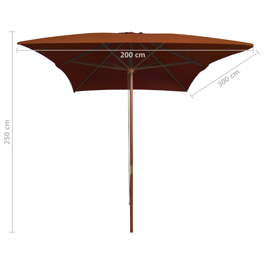 Parasol met houten paal 200x300 cm