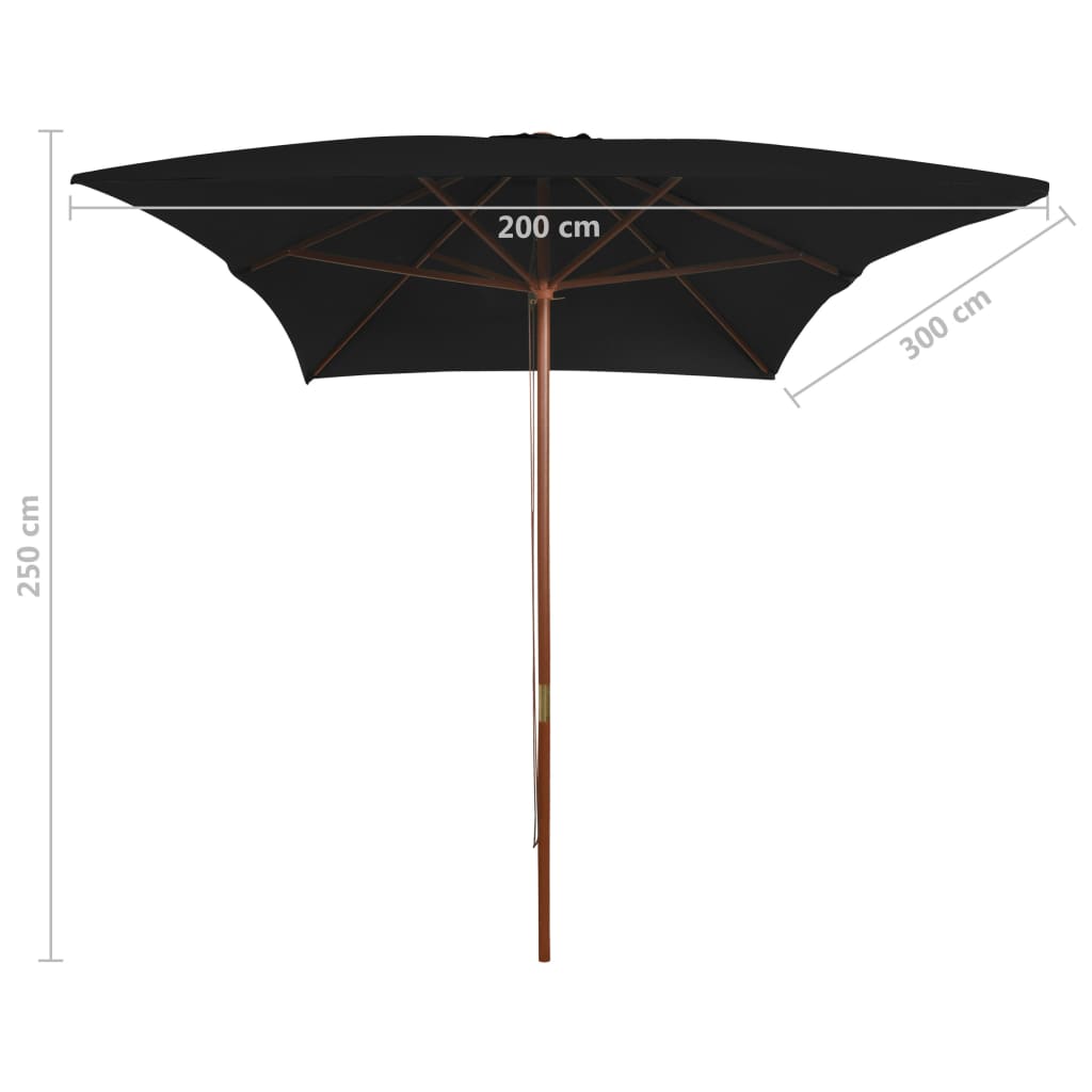 Parasol met houten paal 200x300 cm