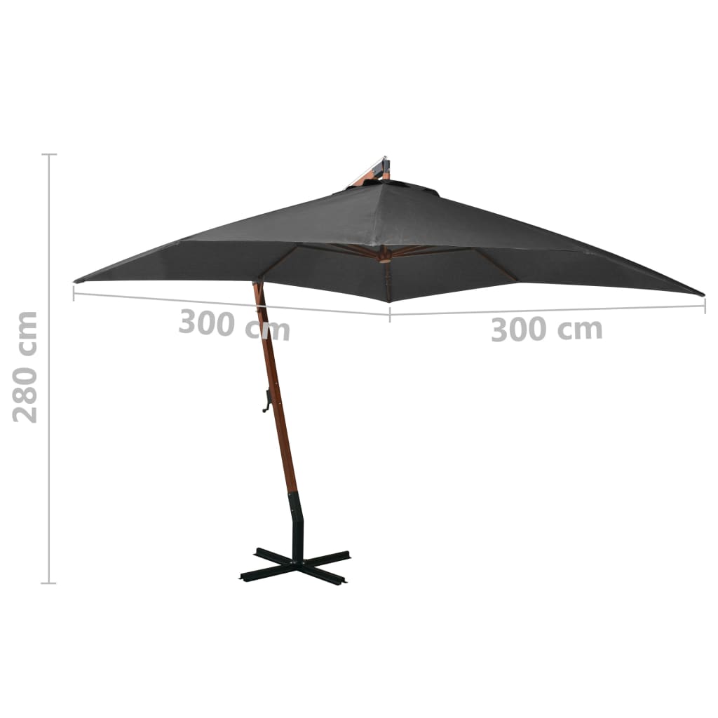 Zweefparasol met paal 3x3 m massief vurenhout