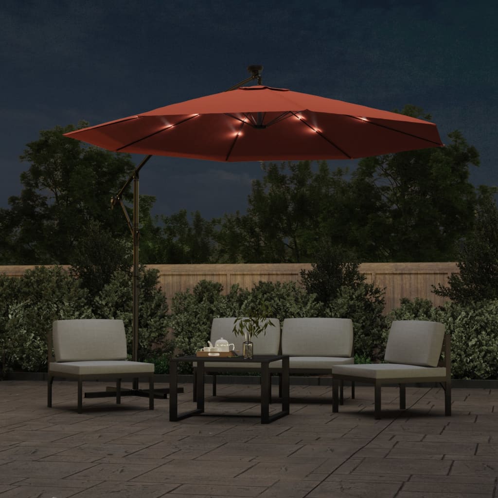 Zweefparasol met LED-verlichting en stalen paal 300 cm