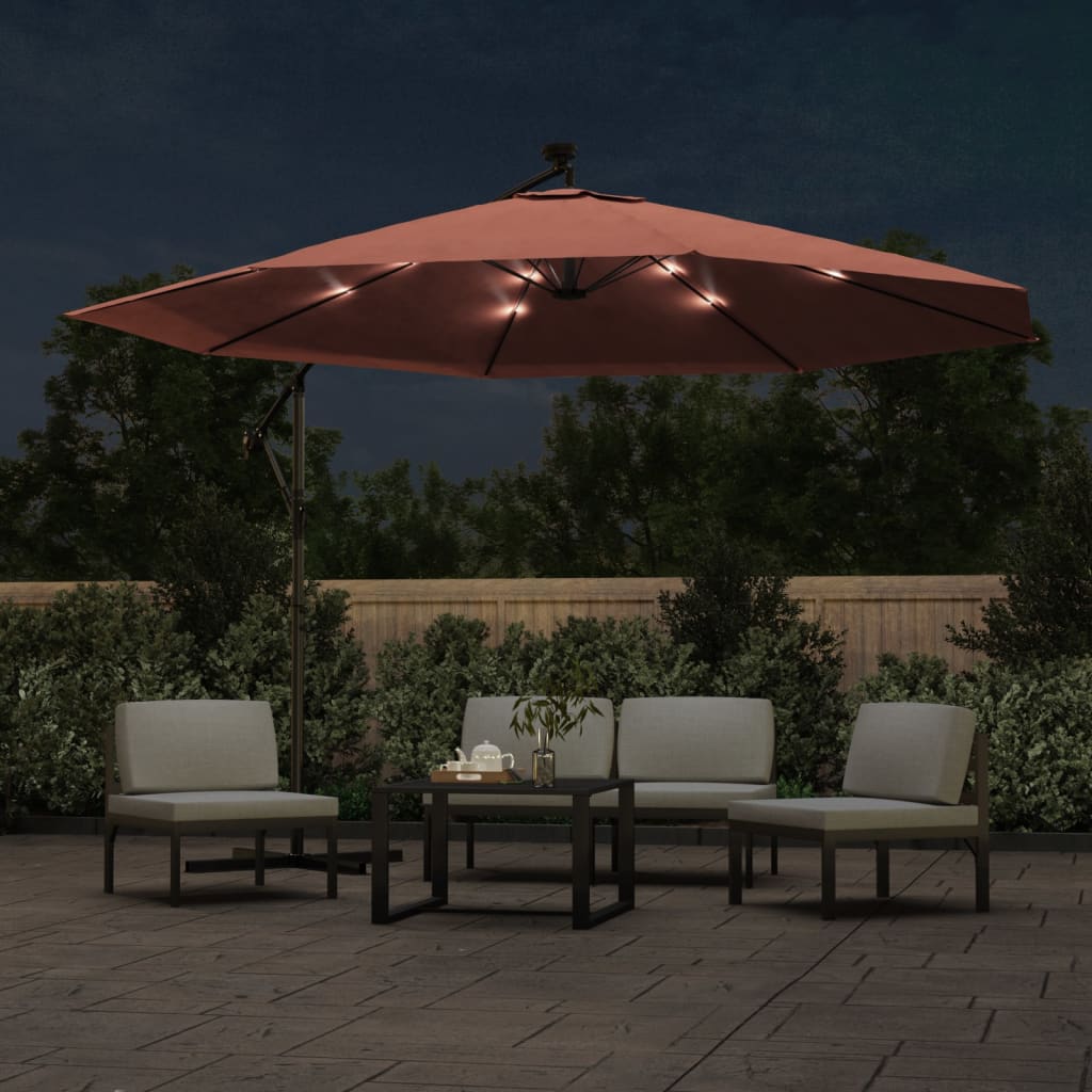 Zweefparasol met LED-verlichting en stalen paal 300 cm