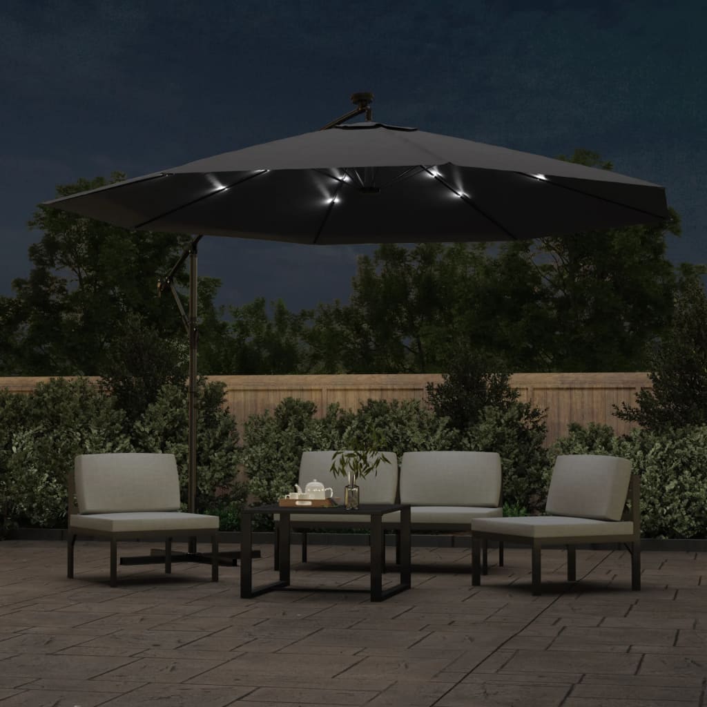 Zweefparasol met LED-verlichting en stalen paal 300 cm