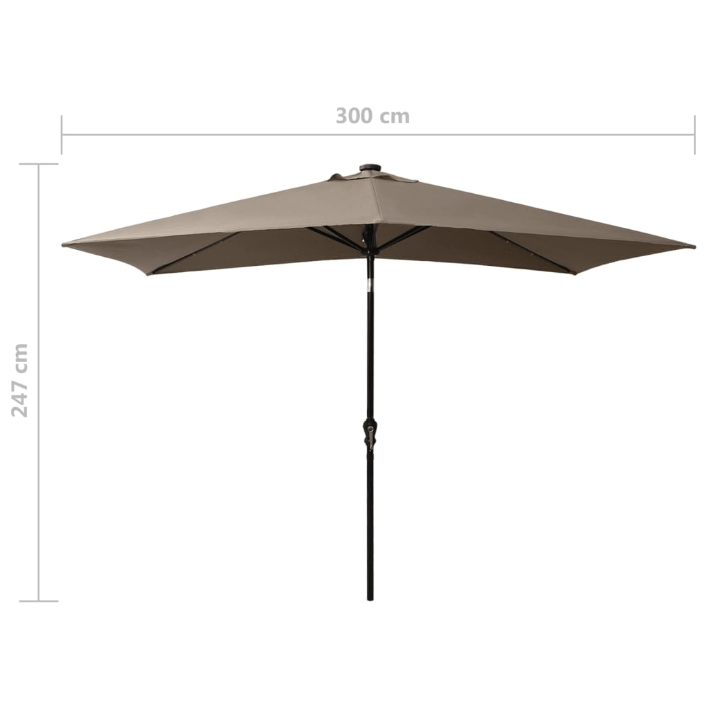 Parasol met LED's en stalen paal 2x3 m zandkleurig