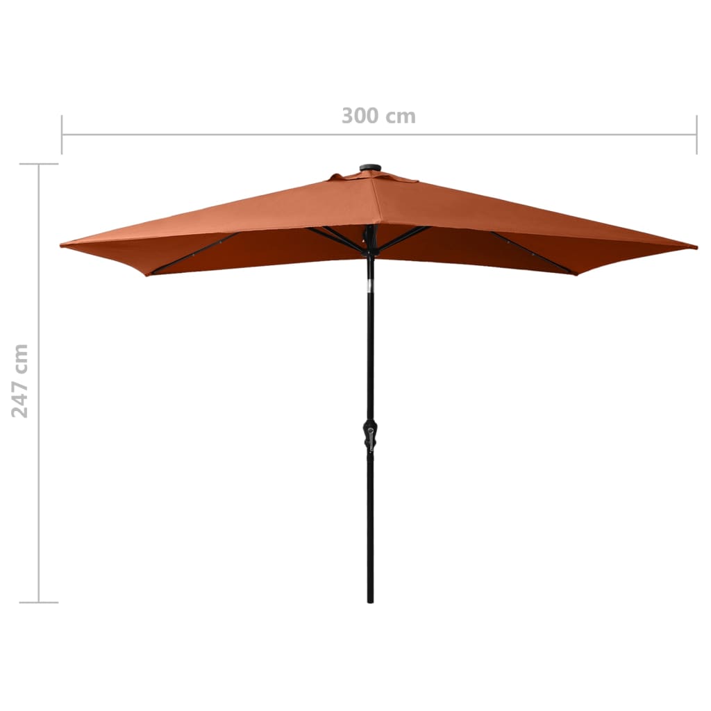 Parasol met LED's en stalen paal 2x3 m zandkleurig