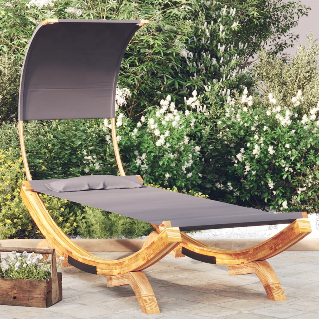 Loungebed met luifel 165x203x126 cm massief gebogen hout