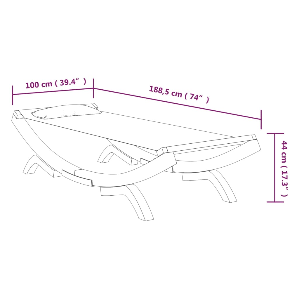 Loungebed 165x188,5x46 cm massief gebogen hout crèmekleurig