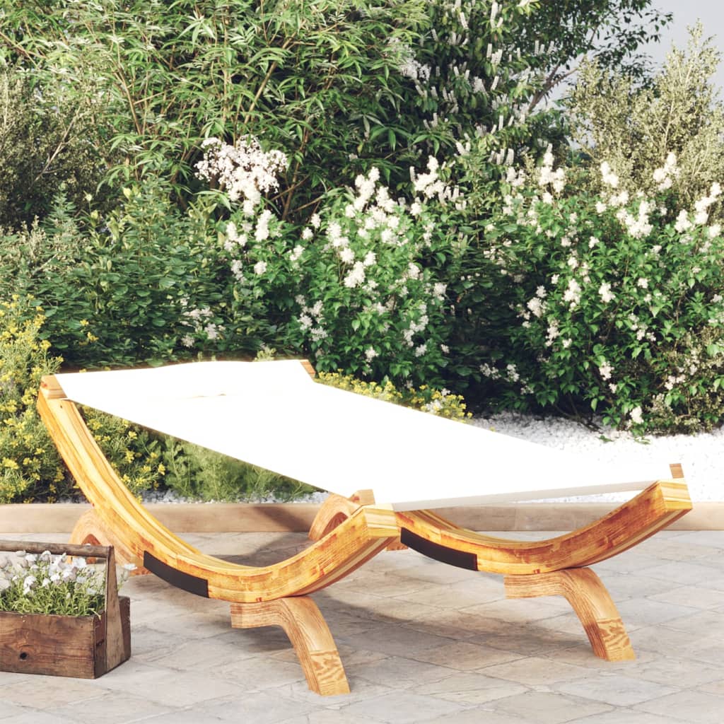 Loungebed 165x188,5x46 cm massief gebogen hout crèmekleurig