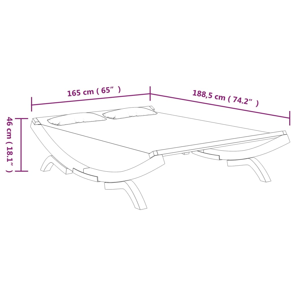 Loungebed 165x188,5x46 cm massief gebogen hout crèmekleurig