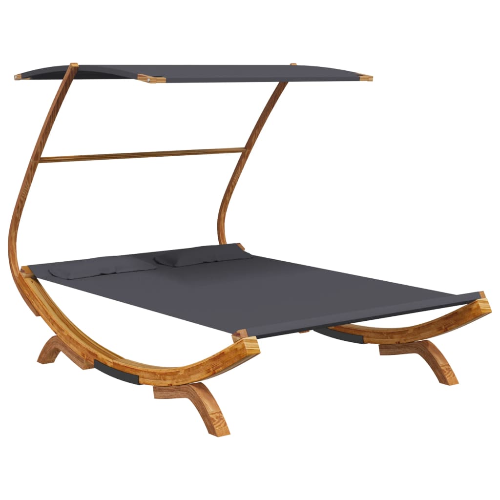 Loungebed met luifel 100x190x134 cm gebogen hout antracietkleur