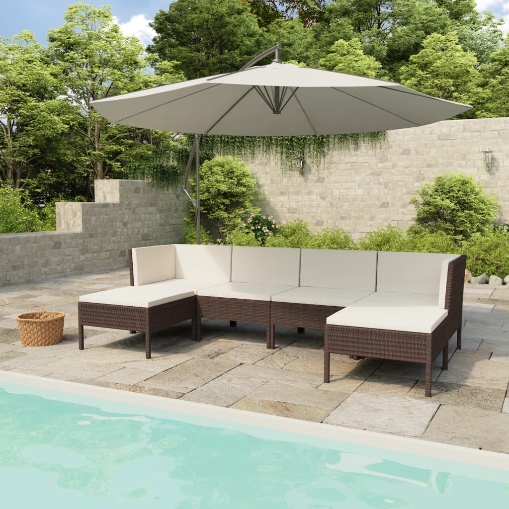 10-delige Loungeset met kussens poly rattan zwart