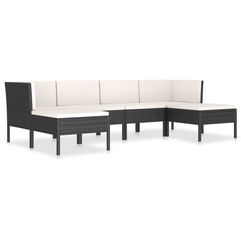 10-delige Loungeset met kussens poly rattan zwart