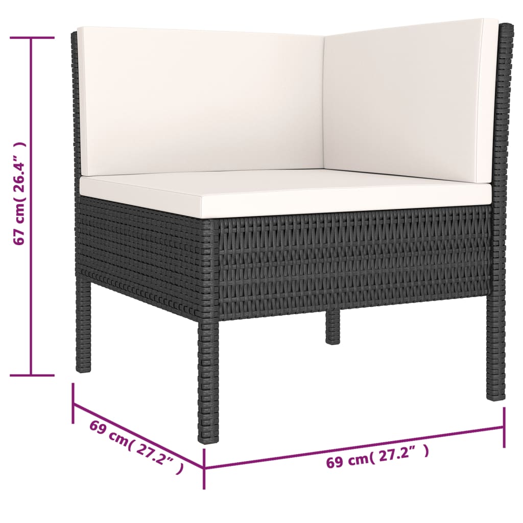 10-delige Loungeset met kussens poly rattan zwart