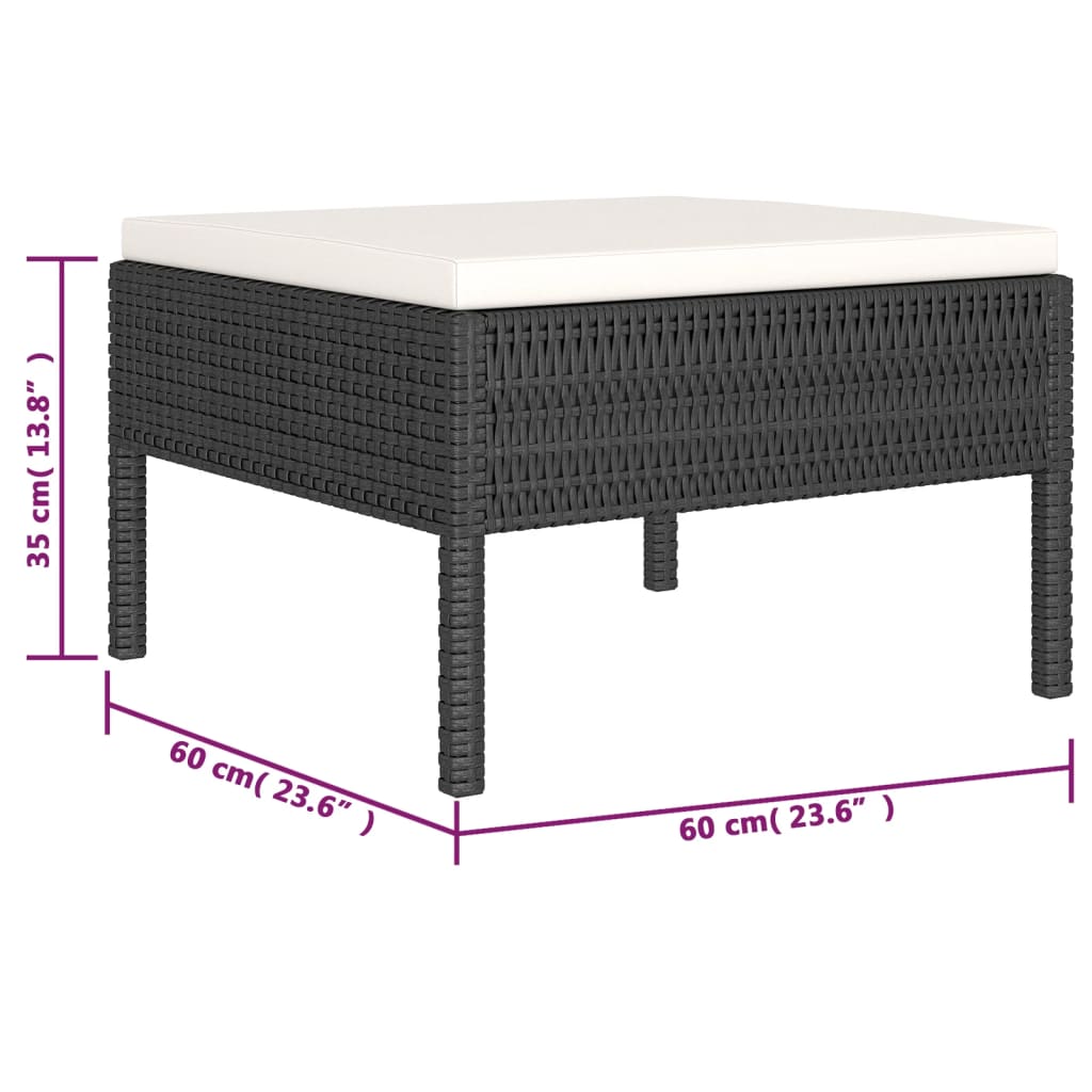 10-delige Loungeset met kussens poly rattan zwart