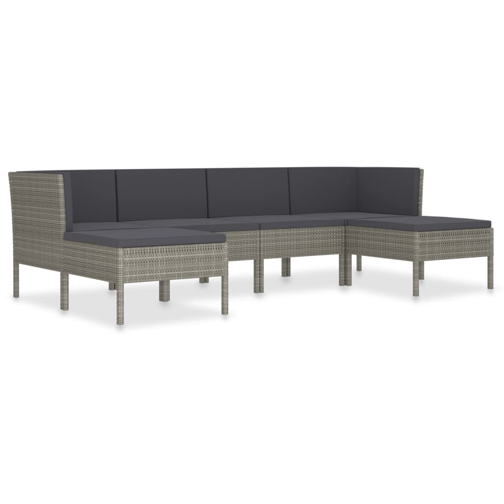 10-delige Loungeset met kussens poly rattan zwart