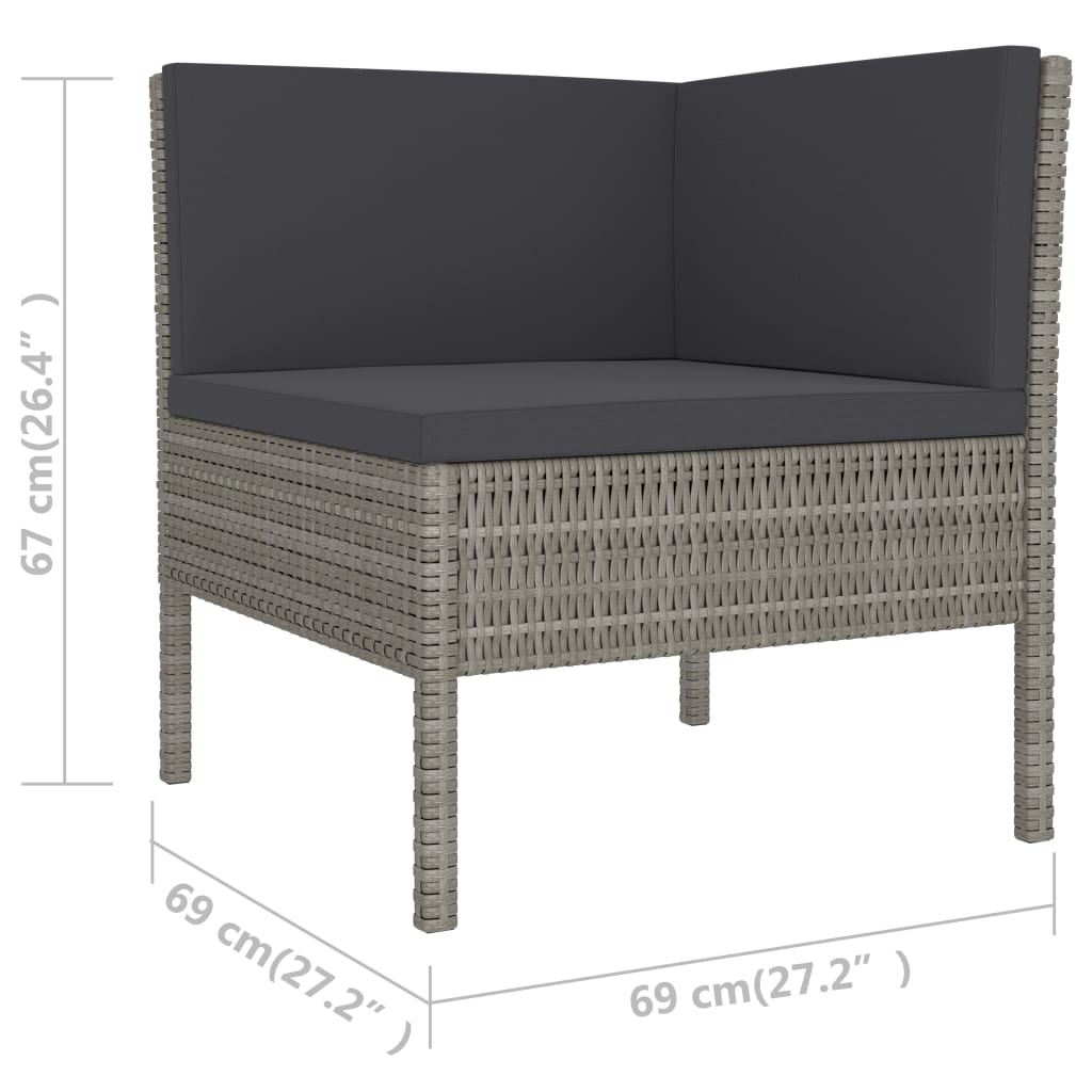 10-delige Loungeset met kussens poly rattan zwart