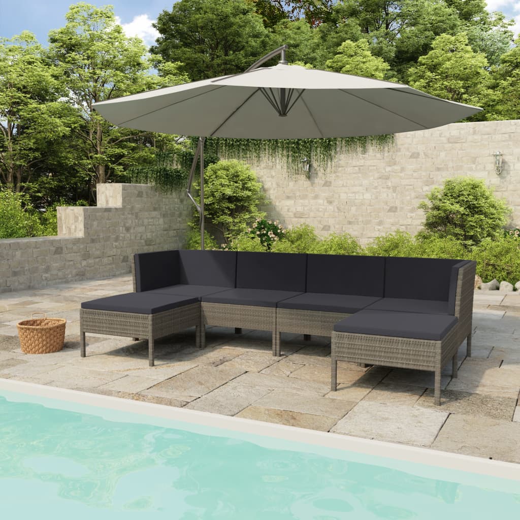 10-delige Loungeset met kussens poly rattan zwart