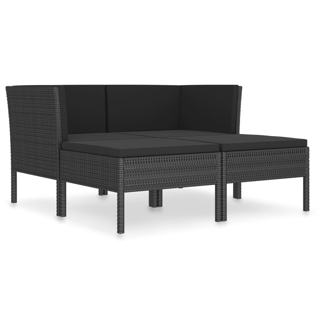 10-delige Loungeset met kussens poly rattan zwart