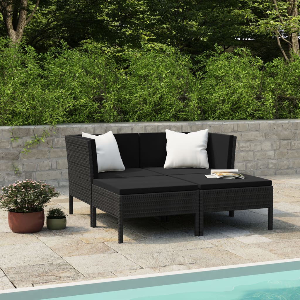 10-delige Loungeset met kussens poly rattan zwart