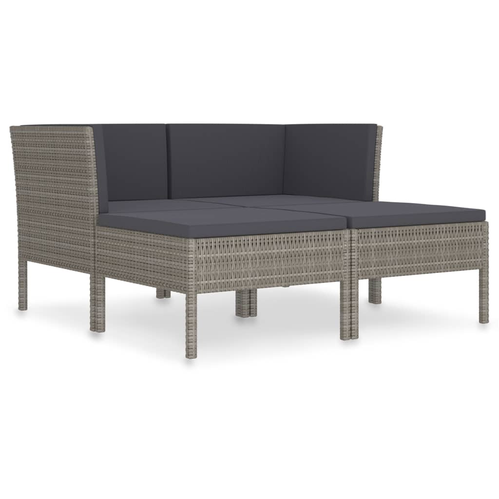 10-delige Loungeset met kussens poly rattan zwart