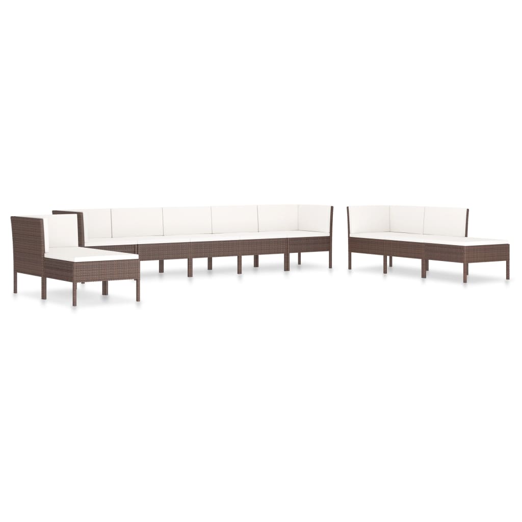 10-delige Loungeset met kussens poly rattan zwart