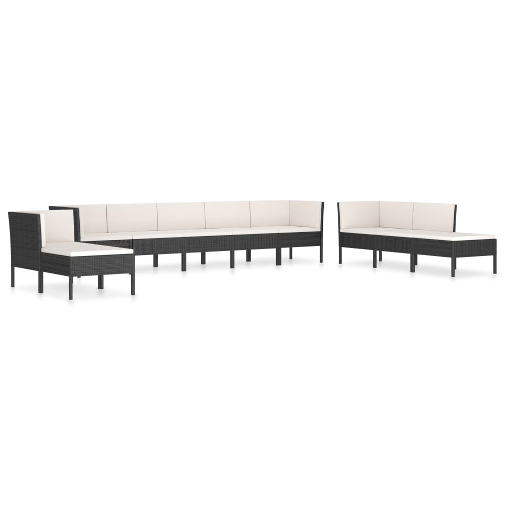 10-delige Loungeset met kussens poly rattan zwart