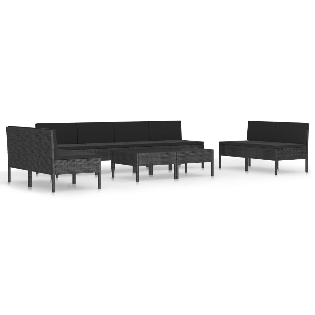 10-delige Loungeset met kussens poly rattan zwart