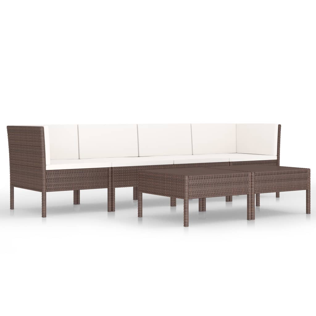 10-delige Loungeset met kussens poly rattan zwart