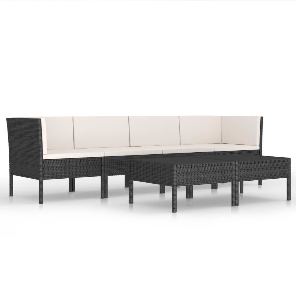 10-delige Loungeset met kussens poly rattan zwart