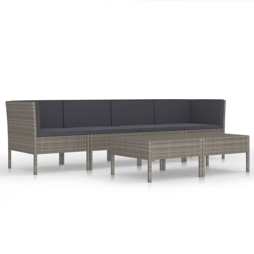 10-delige Loungeset met kussens poly rattan zwart