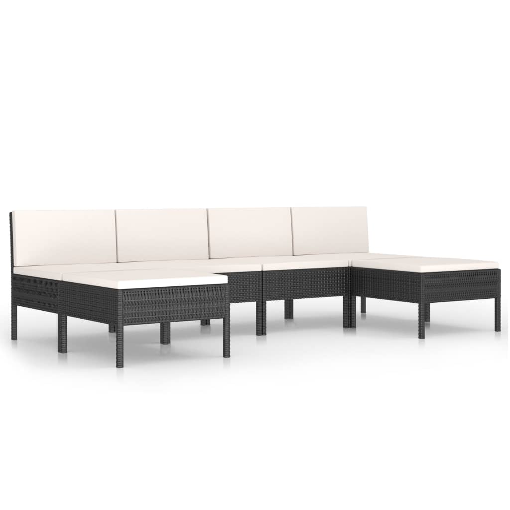 10-delige Loungeset met kussens poly rattan zwart