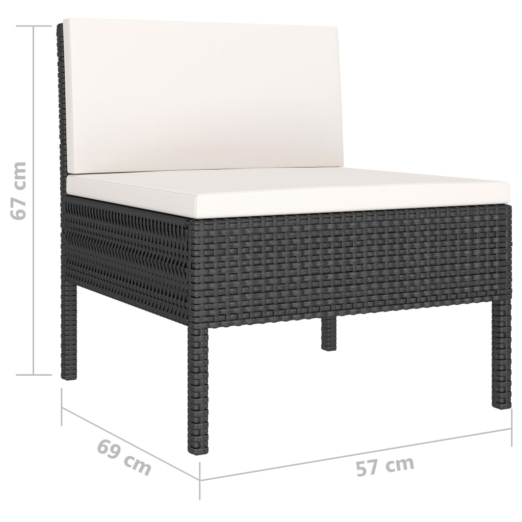 10-delige Loungeset met kussens poly rattan zwart