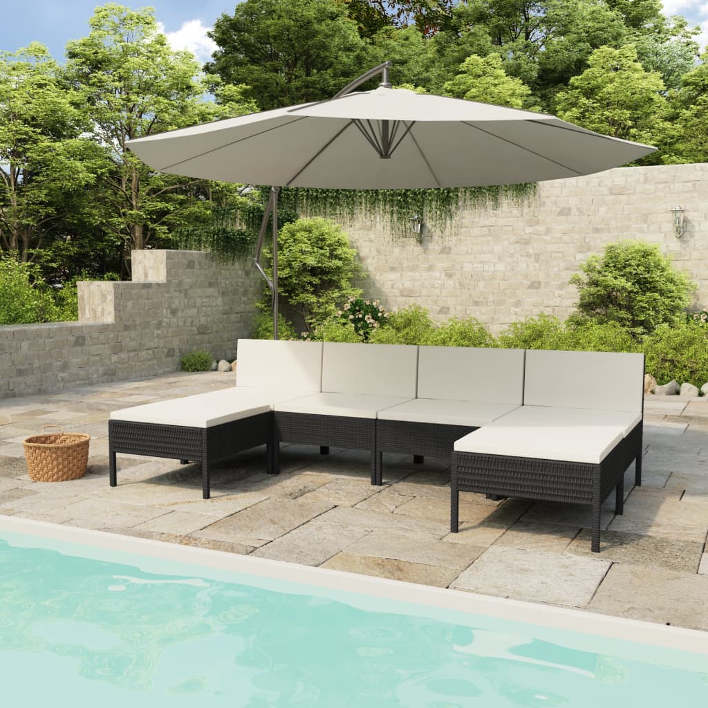 10-delige Loungeset met kussens poly rattan zwart