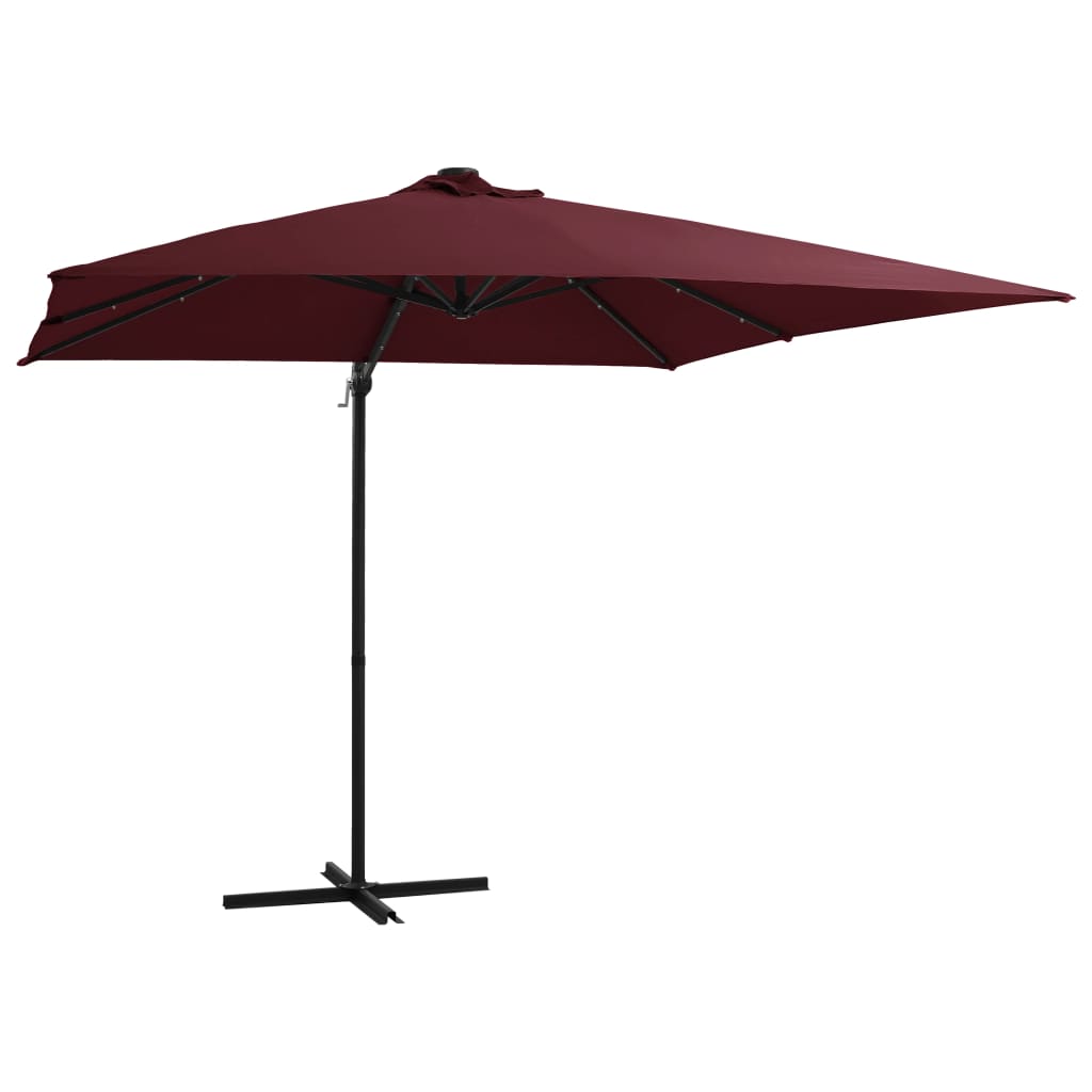 Zweefparasol met LED-verlichting 250x250 cm bordeauxrood