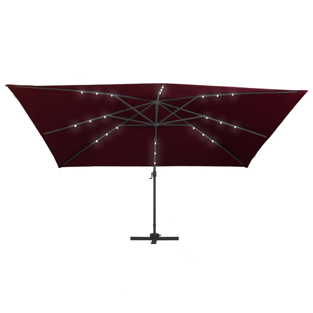 Zweefparasol met LED-verlichting en paal 400x300 cm azuurblauw