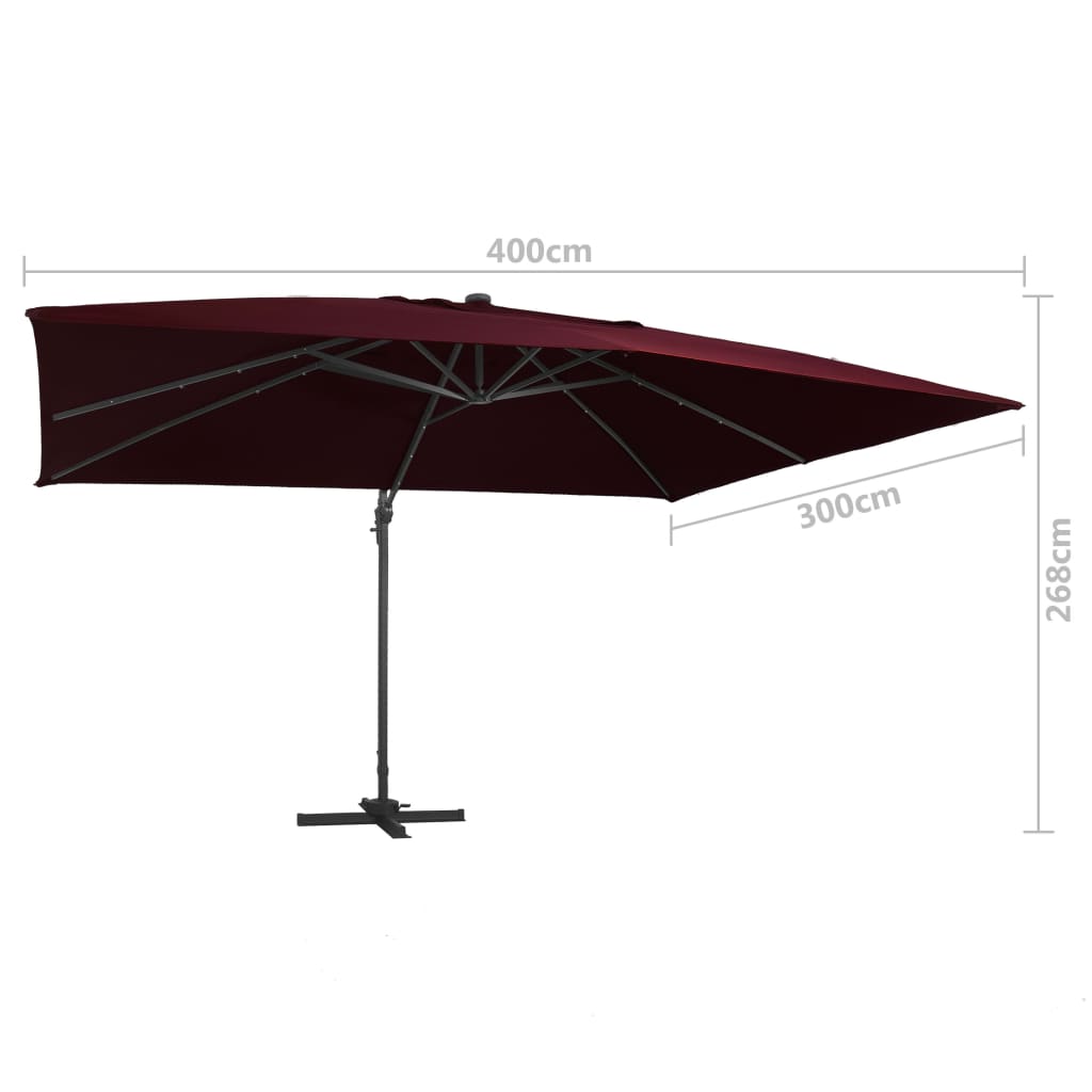 Zweefparasol met LED-verlichting en paal 400x300 cm azuurblauw