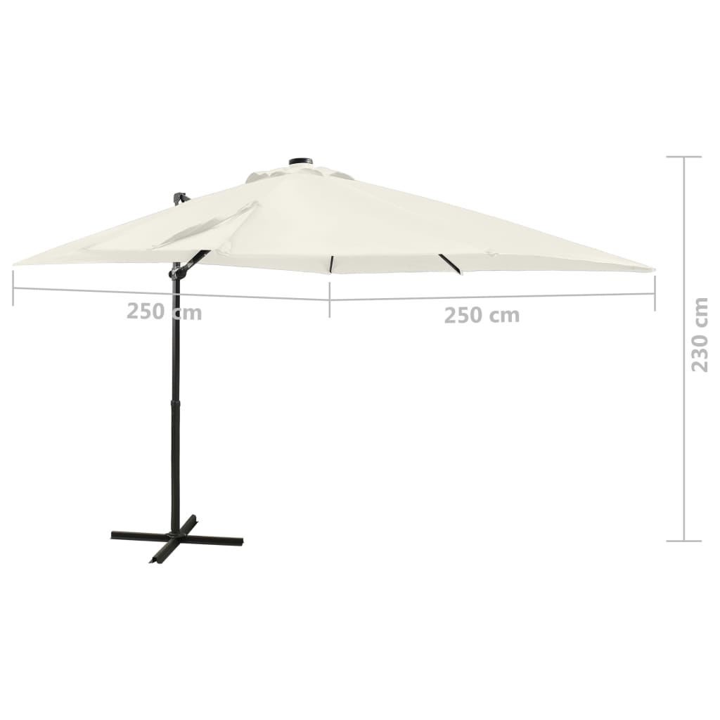 Zweefparasol met paal en LED-verlichting 300 cm zandkleurig