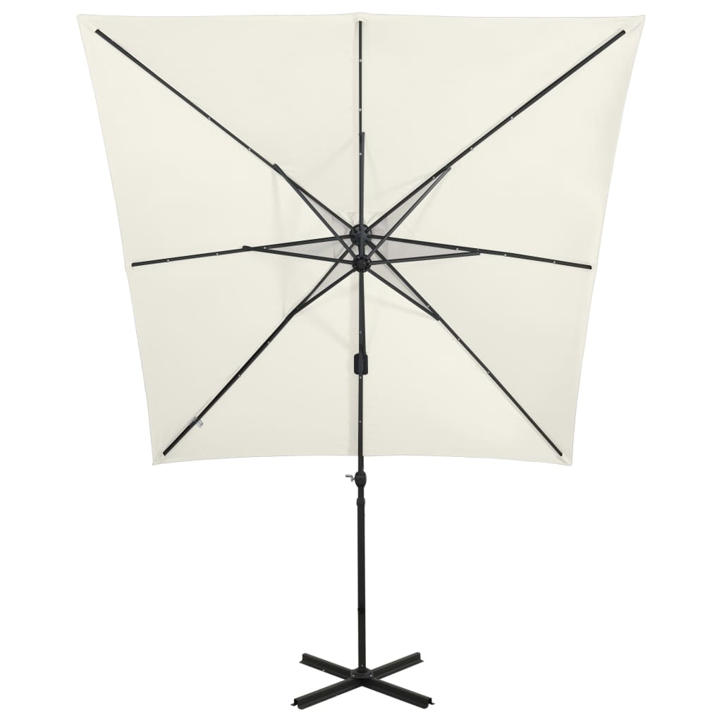 Zweefparasol met paal en LED-verlichting 300 cm zandkleurig