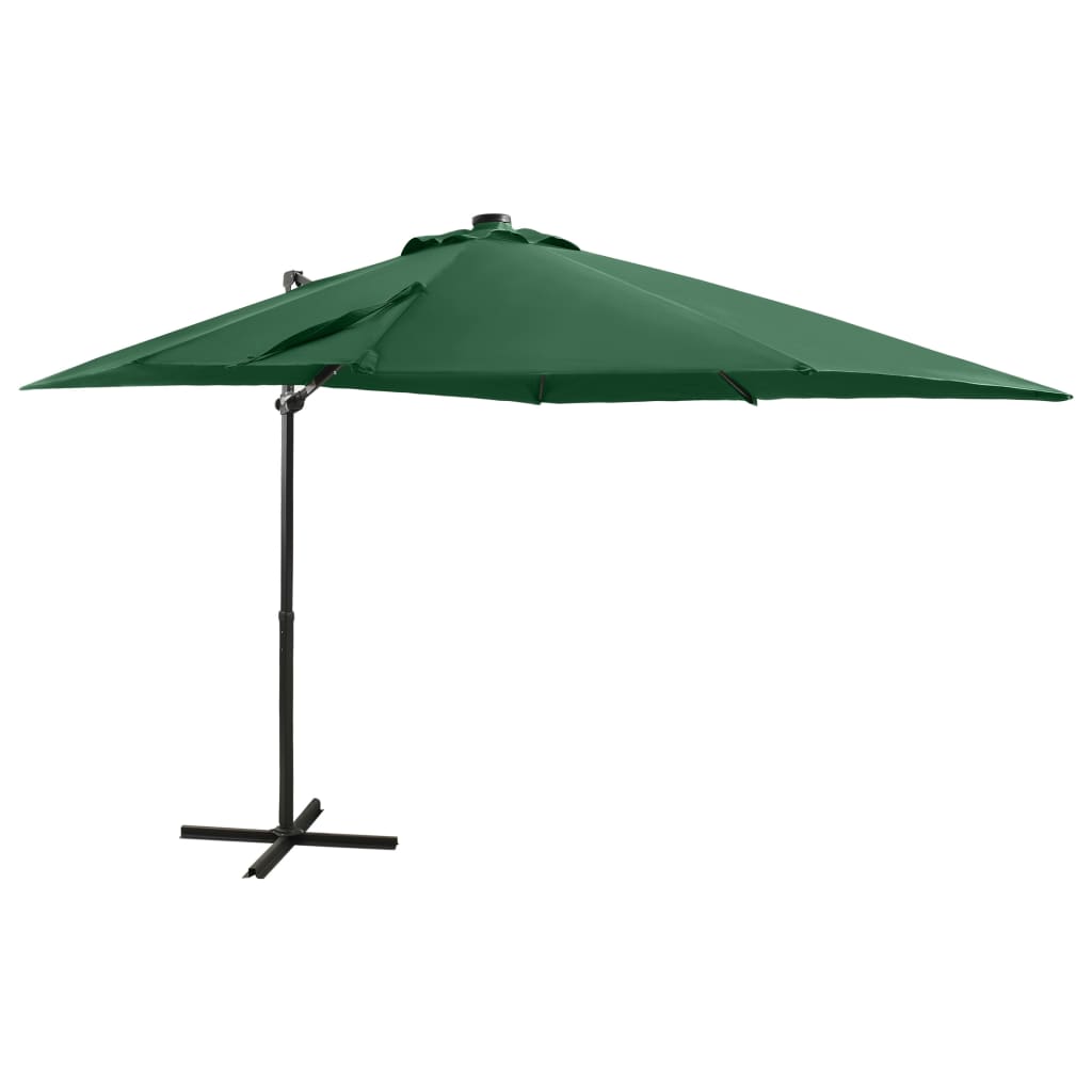 Zweefparasol met paal en LED-verlichting 300 cm zandkleurig