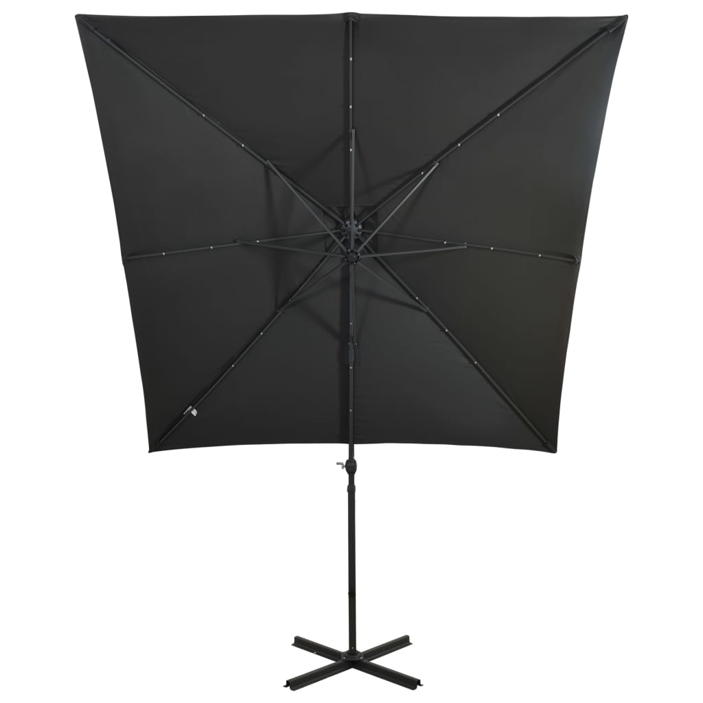 Zweefparasol met paal en LED-verlichting 300 cm zandkleurig